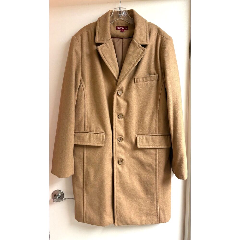 Retro Wool Camel Tan Overcoat Longline Heavy Car Coat Trench Jacket Luxury 60s M